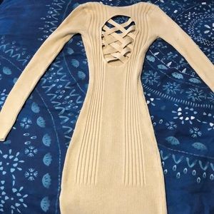 Sexy tan strapped long sleeve dress